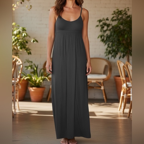 Susana Monaco Gray Spaghetti Strap Pocket Jersey Knit Midi Dress - Picture 2 of 13